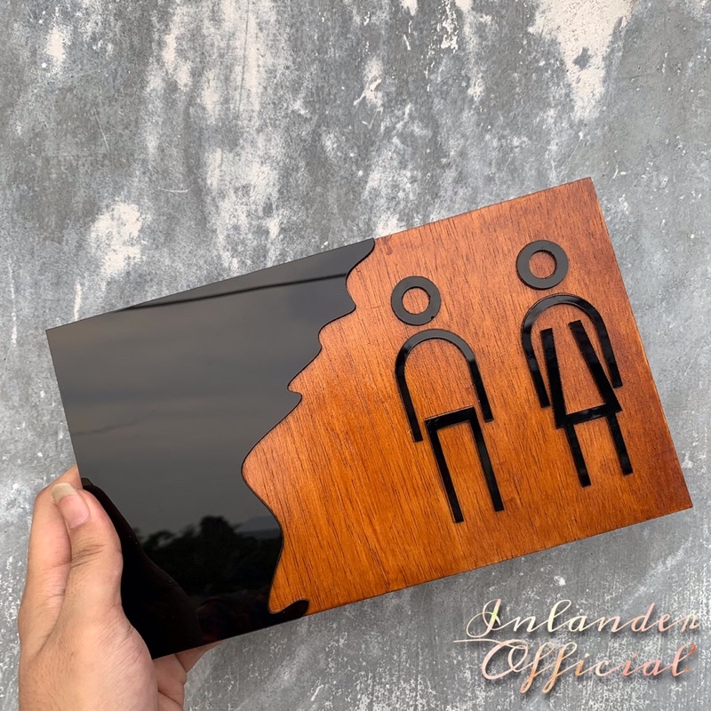 Sign Board Papan Kayu Dekorasi Tanda Toilet Kamar Mandi Akrilik Free Desain