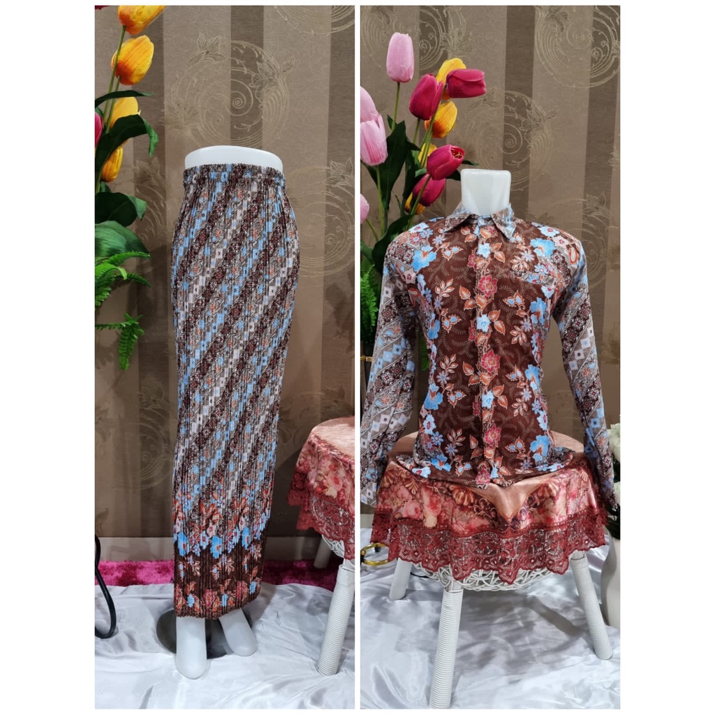 Kemeja Couple Rok Plisket Lengan Panjang | Sale Kemeja Premium | Kemeja Semi Sutra | Couple Rok Plisket dan Kemeja HEM Batik dan Rok Plisket Batik Maxi JUMBO