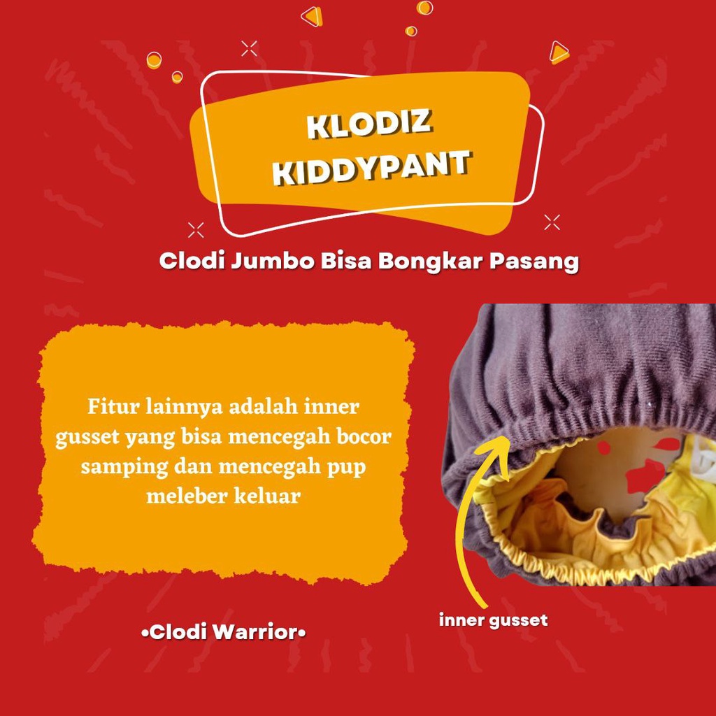 Klodiz Kiddypant Clodi Celana Jumbo All in one Insert Menyatu Bisa Dikeluarkan Cepat kering Karet Adjustable BB 20-30 Kg