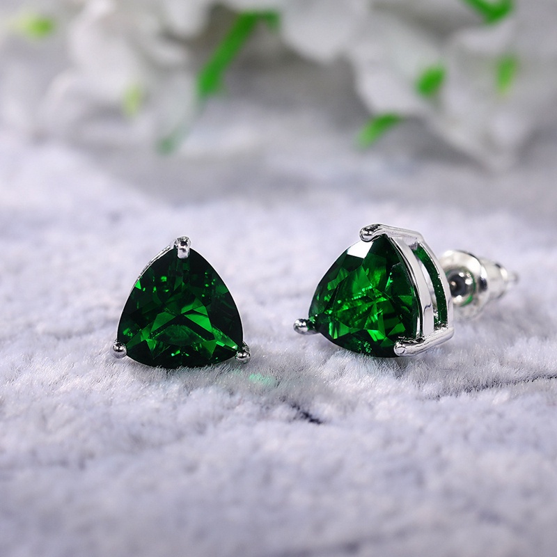 Minimalist Triangular Cubic Zirconia Stud Earrings For Women White/Multicolored/Green/Blue Colors Fashion Girls Jewelry