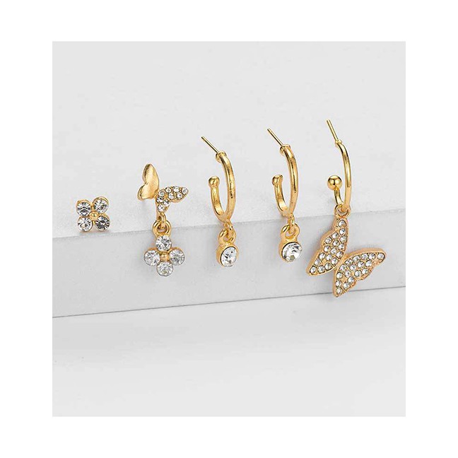 LRC Anting Tusuk Fashion Golden Butterfly Stud Earring Set D63522