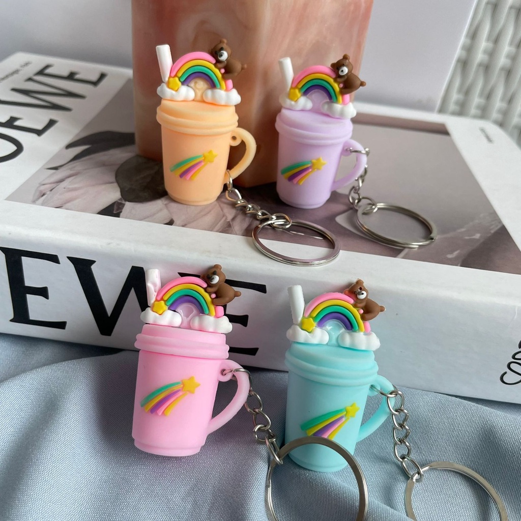 GANTUNGAN KUNCI DRINKS PELANGI RAINBOW WARNA SOFT CANTIK HARGA TERMURAH KEYCHAIN RING LUCU BENTUK GELAS DRINK READY 4 WARNA SOFT ORIGINAL QUALITY