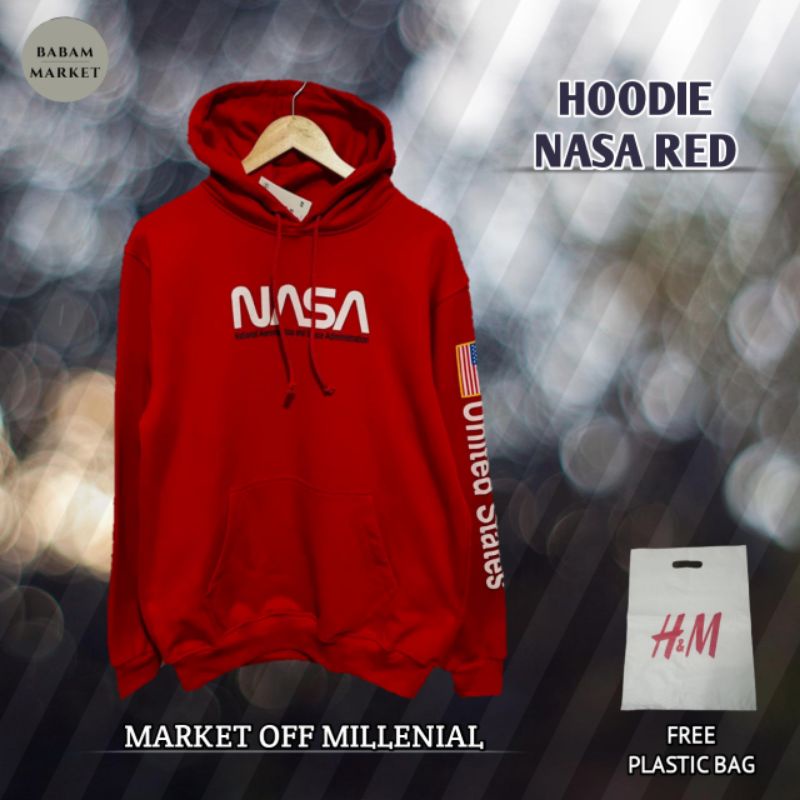 Hoodie H&M Nasa Red Full Tag 100% Original - Pria/Wanita