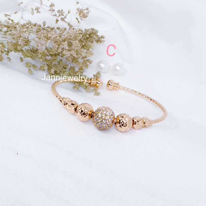 Gelang bangle bola ukir bell permata zircon all size bisa diatur sesuai tangan HY