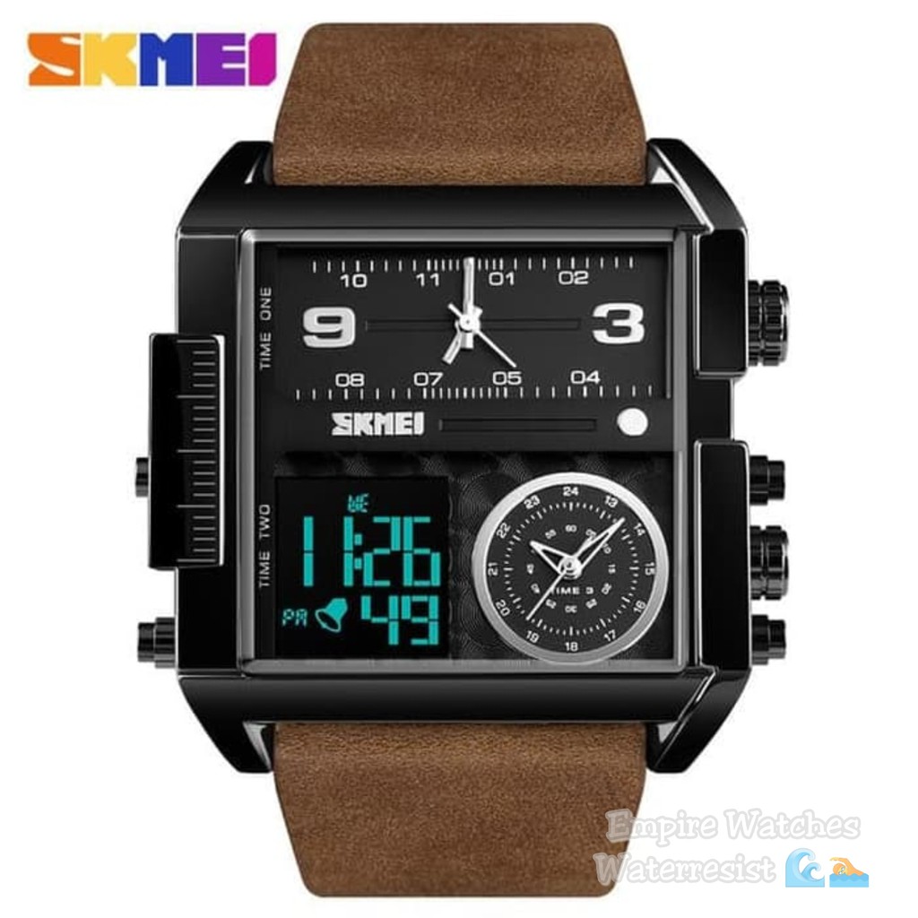 Jam Tangan Skmei 1391 Pria Analog Digital Strap Leather Kualitas Original Waterproof