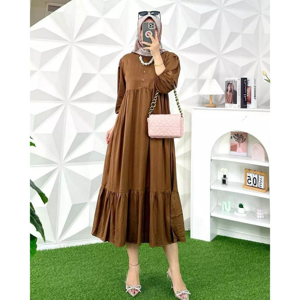 NEW Naya Midi Dress Bahan Polo Linen Premium Busui Fashion Muslim Baju Wanita Terbaru 2023