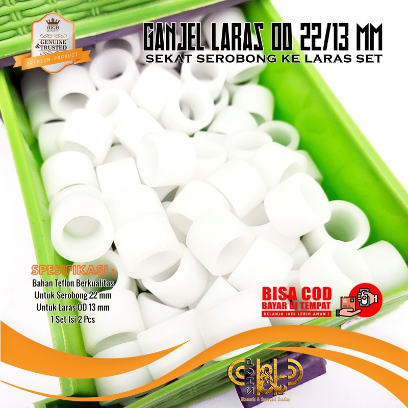 GANJAL LARAS OD 22/13 MM WHITE TEFLON MATERIAL - TEFLON BERKUALITAS
