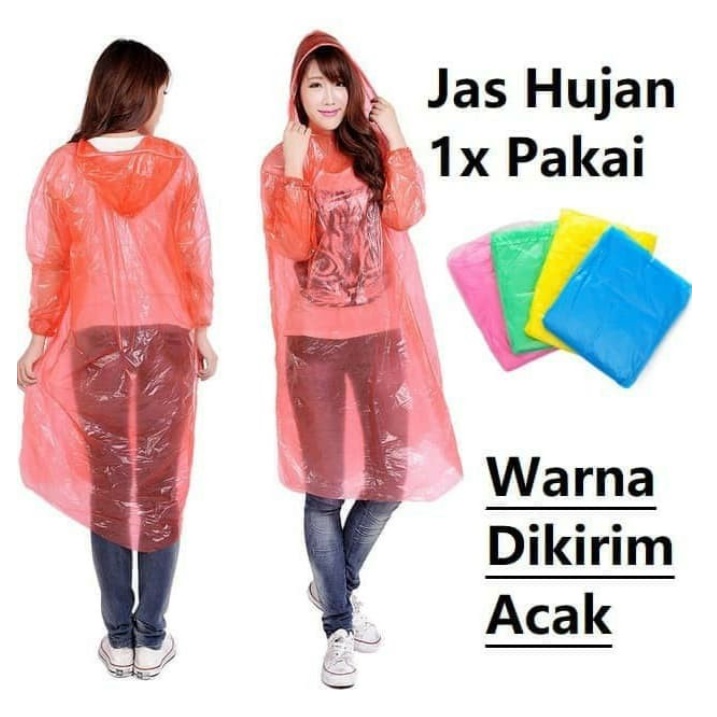 JAS HUJAN PLASTIK TRANSPARAN SEKALI PAKAI / JAS HUJAN PONCHO DISPOSABLE EMERGENCY RAINCOAT