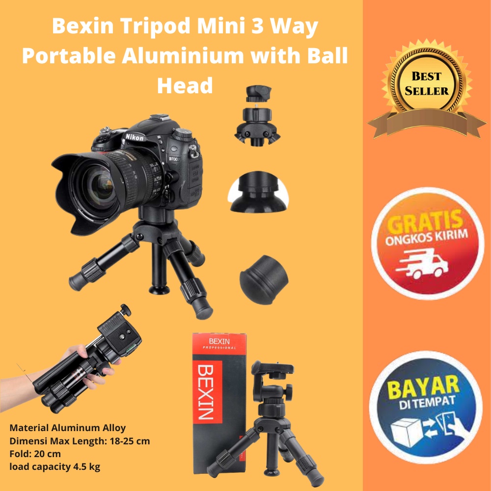 Bexin Tripod Mini 3 Way Portable Aluminium with Ball Head - MS02