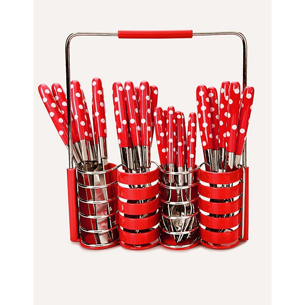 Cutlery Set 24 IN 1 Sendok Polkadot Set Isi 24 Alat Makan Dapur