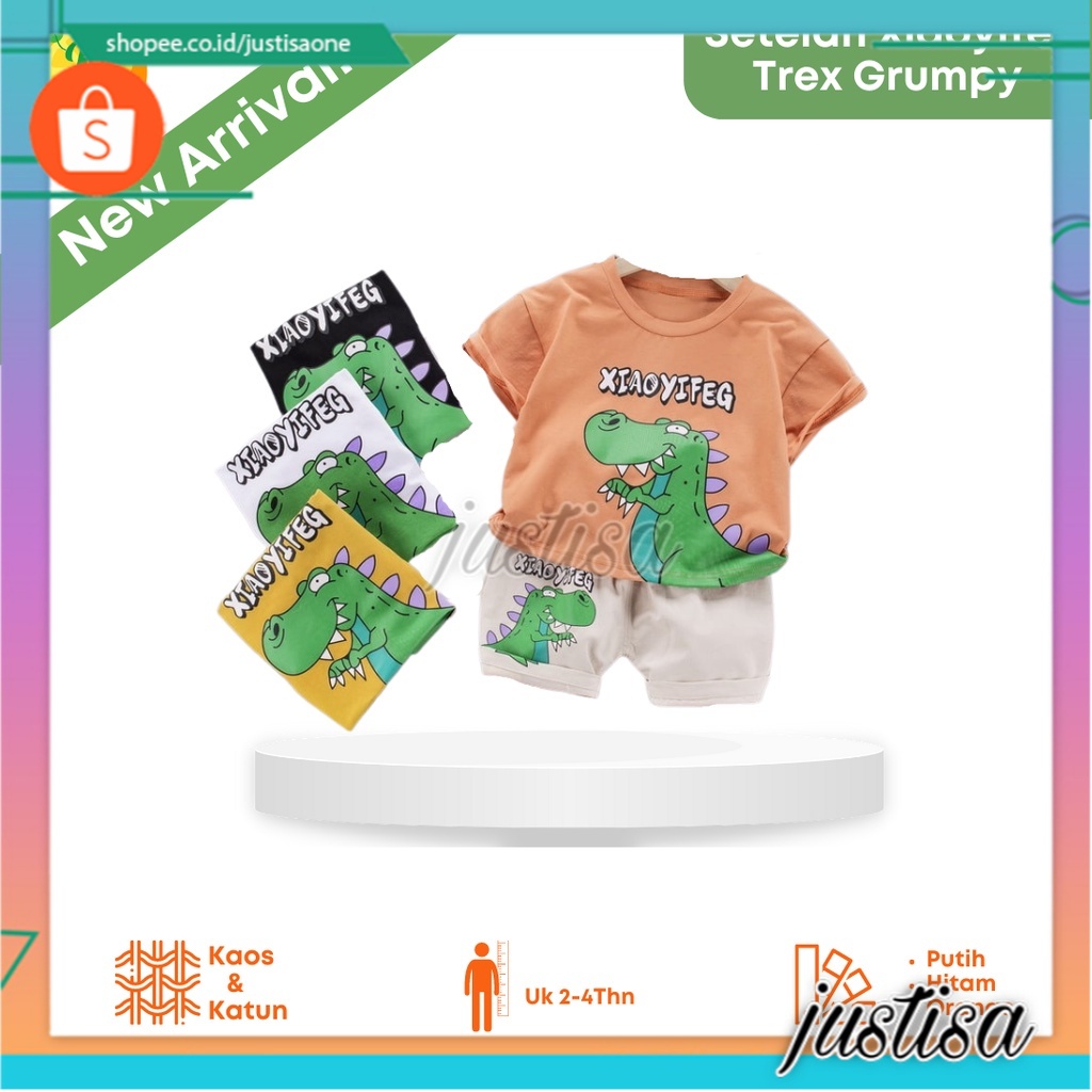 Promo !! Setelan bestseller anak / setelan xiaoyifeg trex grumpy ukuran 2-4tahun / Setelan baju anak cowok