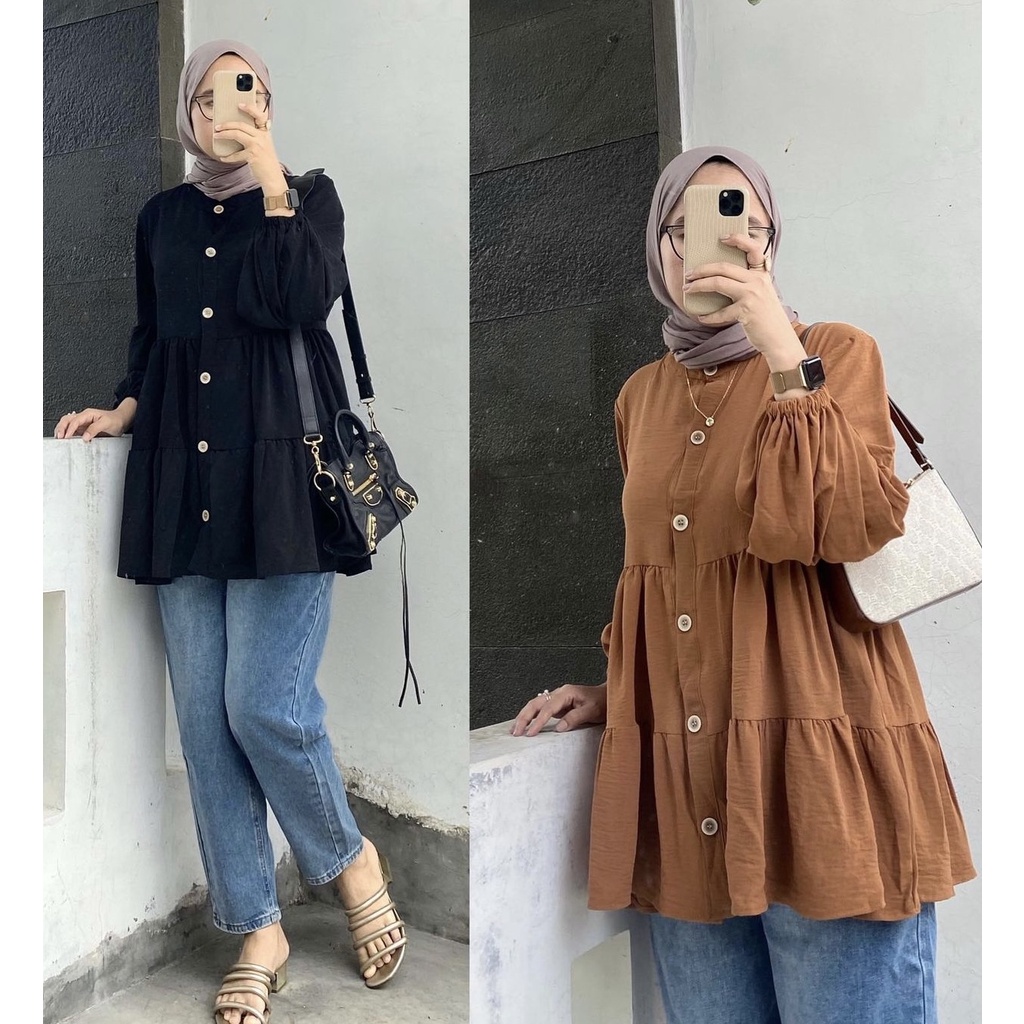 ￼DANNY TOP CRINKLE AIRFLOW | new arival Lengan Panjang Baju Remaja Wanita Gamis Lebaran Model Sekara