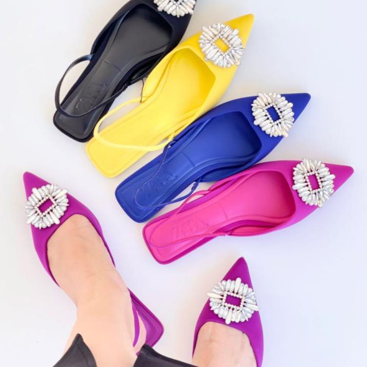 Terbaru.. SALE Flat Shoes Zara Sepatu Sandal Pesta Pink Kuning Hitam ungu biru navy yellow black blu
