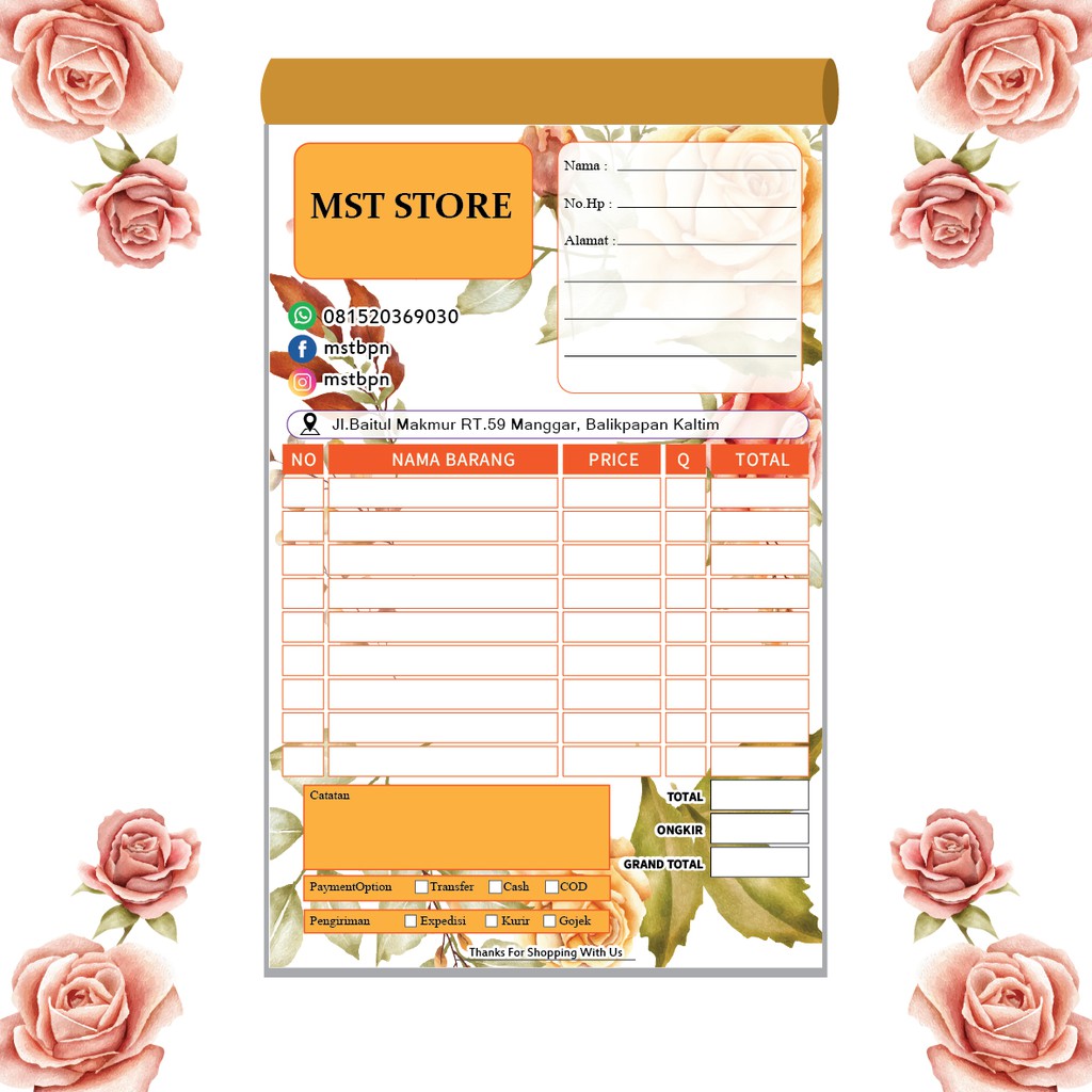 

Nota Olshop Rose C / Nota Penjualan / Paket Hemat Nota 4 Buku Potrait