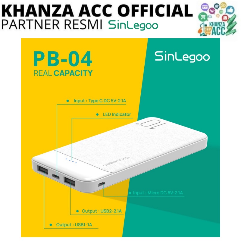 KHANZAACC SINLEGOO PB-04 PowerBank Anti Slip 10.000mAh Travel Friendly Circuit Protection Fast Charging