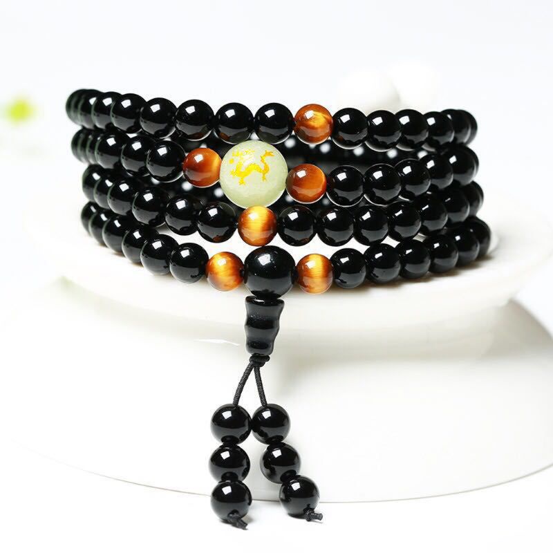 SIY  Amazing Sleep Aid 108 Beads Black Obsidian Therapy Luminous Bead Multi Bracelets
