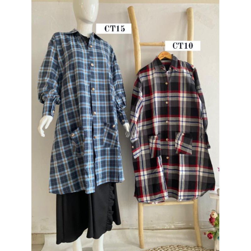 Hirka Flanel Long Kardigan/ Cardigan Tunik Flanel Khumaira Syari Azda Indonesia