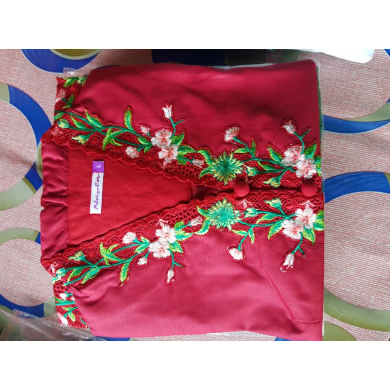 Kebaya Encim Bordir Kombinasi/Kebaya Encim Jumbo/Encim LD 120/kebaya tradisional/kebaya kartini-Maroon