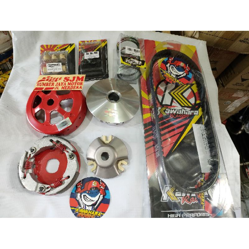 paketan kirian cvt Kawahara racing 7 item Mio karbu pulley vanbelt mangkok kampas ganda per roler