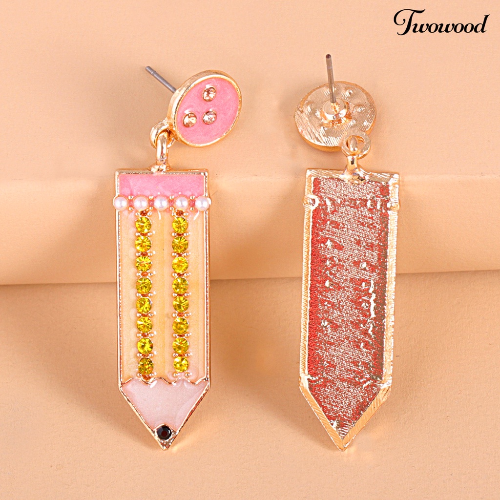 1 Pasang Anting Stud Mutiara Berlian Imitasi Bentuk Pensil Untuk Kencan