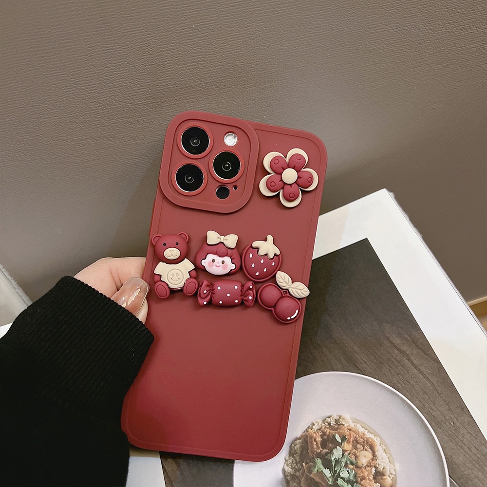 IPHONE Lucu 3D Kartun Permen Gadis Anggur Merah Lembut Silicone Phone Case Cover Untuk Iphone7 8 PLUS X XR XS 11 12 13 14 MINI PRO MAX Se2020