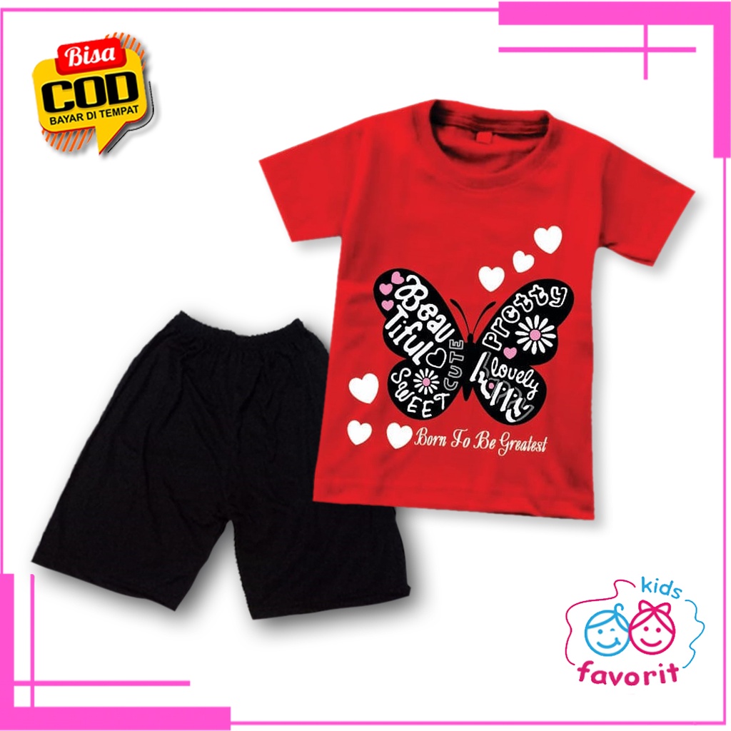 Favorit kids baju setelan anak perempuan gambar kupu-kupu bunga | Set kaos anak motif Butterfly