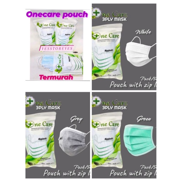 READY STOK MASKER 3 PLY EARLOOP ONECARE ONE CARE NE CARE NECARE SACHET pouch HYGIENIC KEMENKES RI. ISI 50 LBR