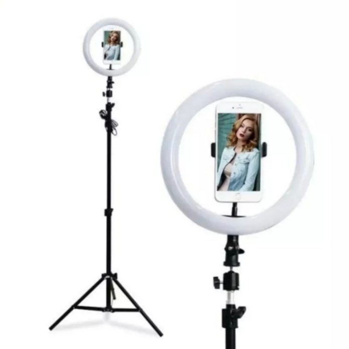 Paket Komplit Lampu Ring Fill Light 26 CM Plus Tripod 210 CM Plus Holder Phone-Tripod 210 Cm+Ring Light Selfie-Vlogger-Youtebe-Live Streaming 1 Set Ring Light Besar 26CM