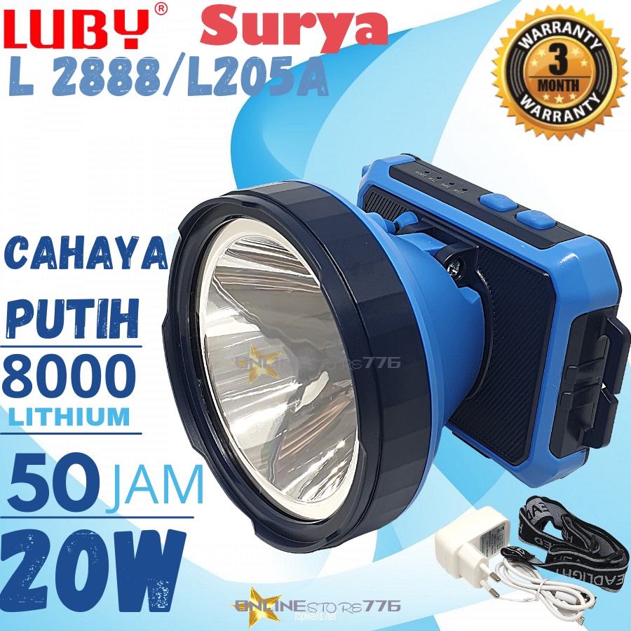 SENTER KEPALA SURYA 205A / 206A / LUBY L2888 / HEADLAMP LUBY L2888  / L2888 / L-2888 / RECHARGEABLE