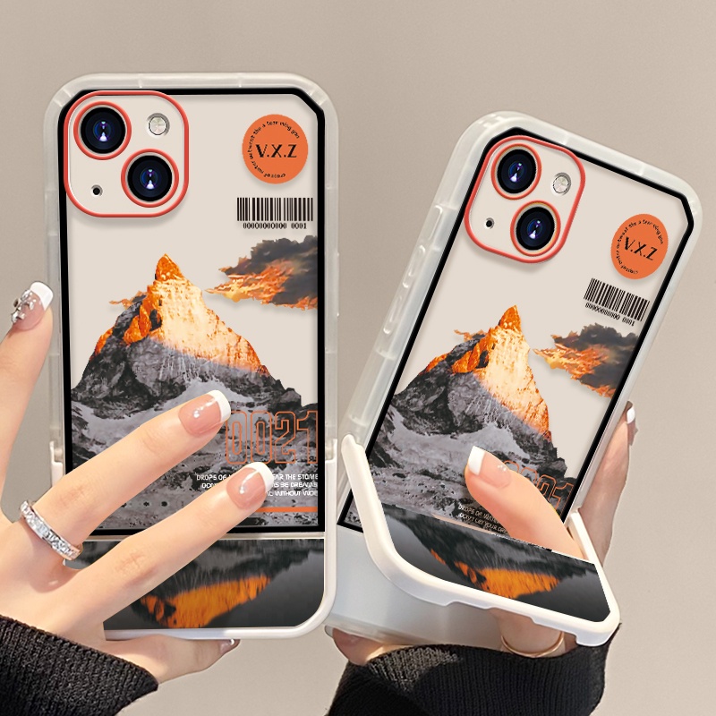 Soft Case TPU Transparan Motif Gunung Untuk Iphone 7 8 Plus X XS Max XR 11 12 13 Pro Max 6 6S