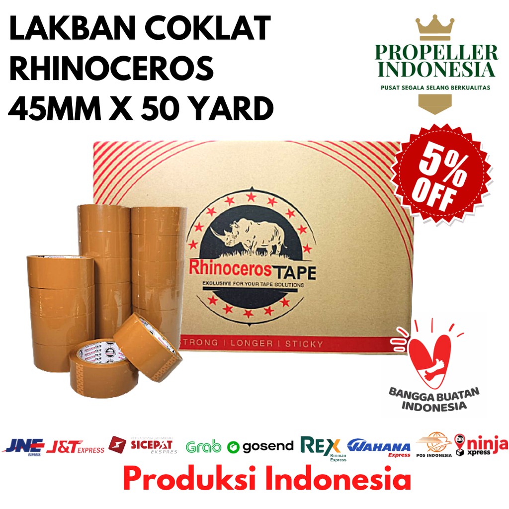 Lakban Coklat RHINOCEROS Tape 2 inci 45MM X 50 Yard @72Pcs/Dus