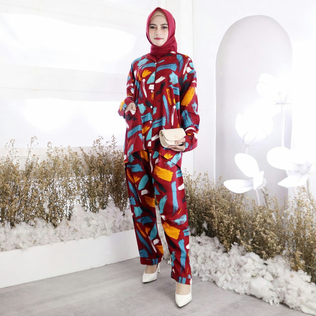 Baju tidur Piyama Set Wanita Baju &amp; Celana panjang Unay Tie Dye PP Jumbo