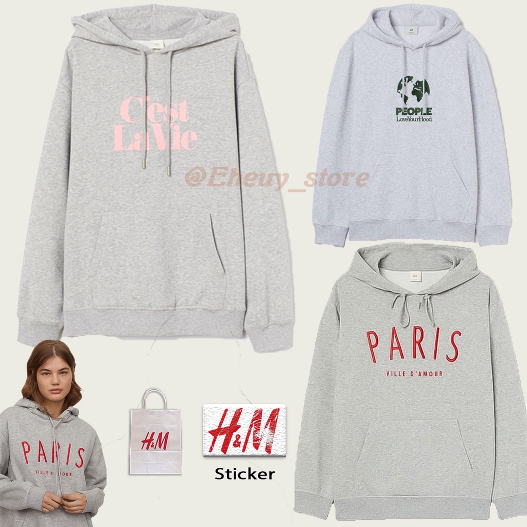 Hoodie H&amp;M Wanita pria PARIS C'est LA VIE PEOPLE LOVE YOUR HOOD Sweater HnM Wanita pria
