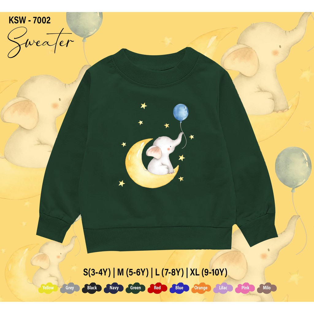 SWEATER ANAK -ANAK / BAJU  KIDS 1-10THN / BAHAN FLEECE PREMIUM ADEM / MOON GAJAH / UNISEX