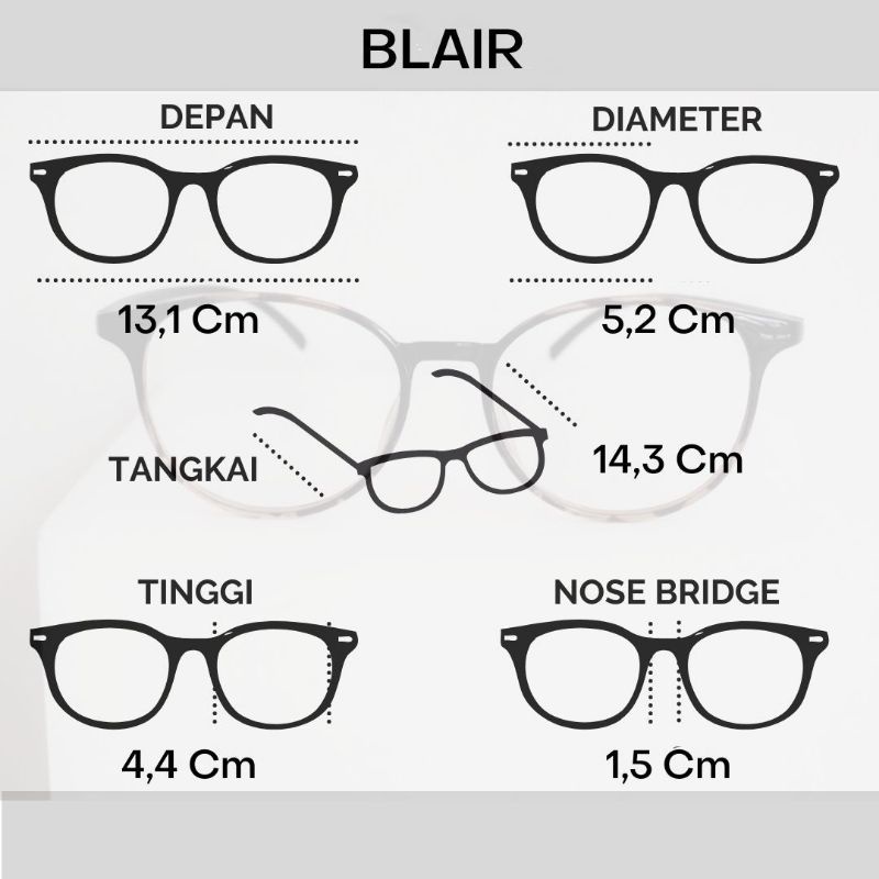 Flavia Eyewear - Kacamata Blair Round Elastic (custom minus, photochromic, blueray, bluechromic dan photobrown)