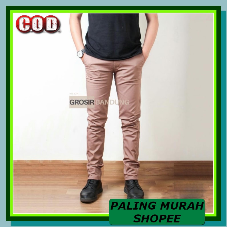Celana Chino Pria Slim Fit Ankle Pants Standar Original Bisa Baya IL122 Celana Chino Panjang Mocca