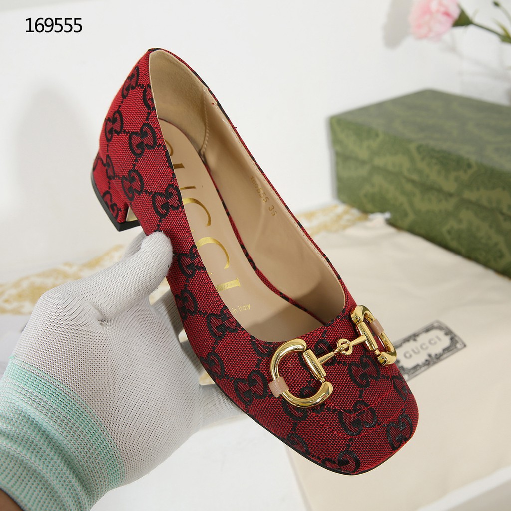 New Arrivall ! New Item ! Sepatu Wanita Canvas Horsebit Block Heel Pumps #169555