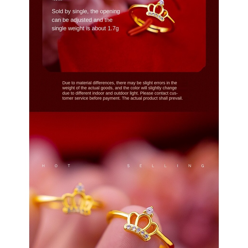 Cincin Lapis Emas Asli Kadar 375 Bentuk Mahkota Aksen Berlian Gaya Korea Untuk Wanita