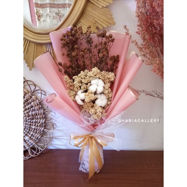 Buket Bunga Kering Wedding Wisuda Lamaran / Buket Dried Cotton Flowers / Buket Pikok bunga kapas