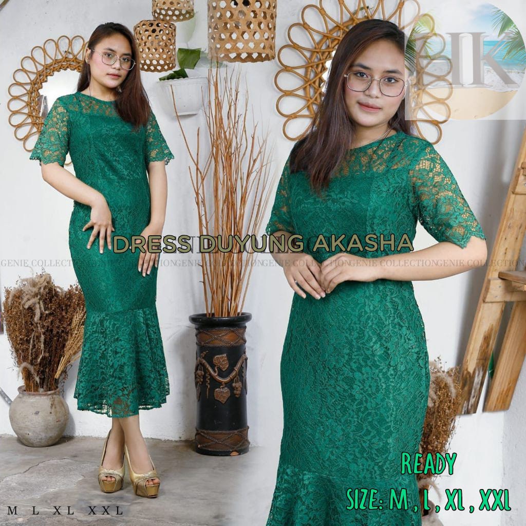 TERLARISS ‼ Dress Brokat Duyung Akasha Remaja Modern~Dress brokat full furing~Midi dress~Dress natal