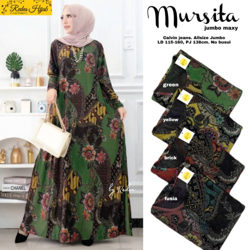Mursita Maxy Gamis Dress Jumbo Big Size LD 120 - 160 cm Calvin Jeans 4L 5L 6L