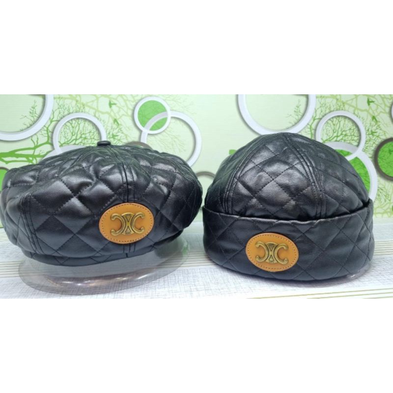 Topi Baret &amp; Kupluk C Leather Topi Super Premium Impor