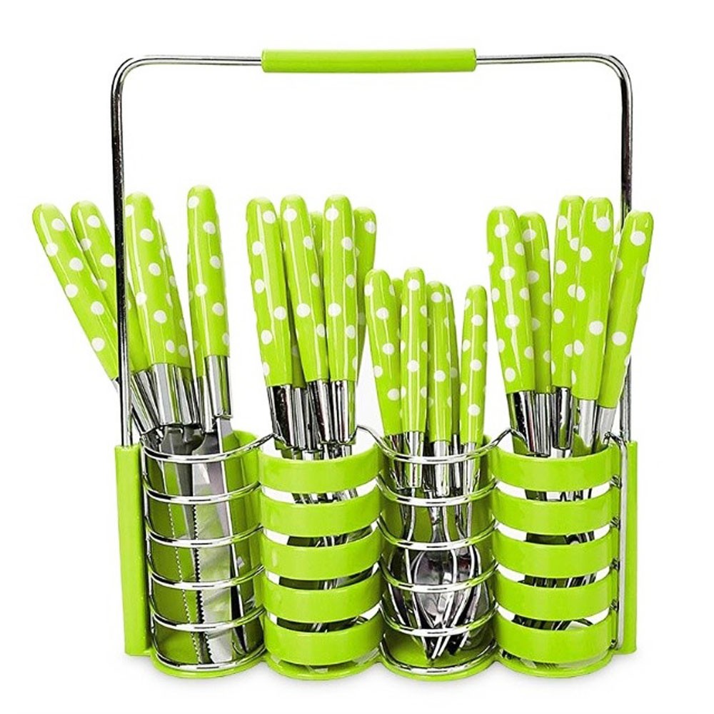 Sendok Makan set Polkadot 24 pcs Stainless + Rak Stenlis - Warna