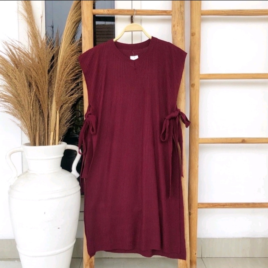 Vest Rajut Salur Kerah V Panjang / Rompi Rajut Premium /Vest Rajut Oversize Panjang