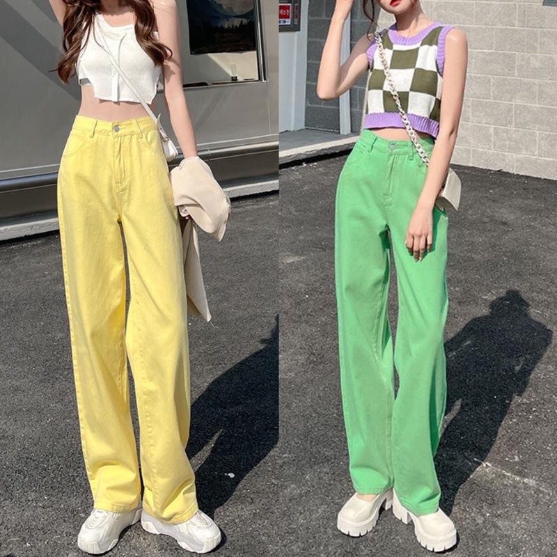 JEANS HIGHWAIST  CELANA PANTS WANITA CEWEK CULLOTE HW WARNA HIJAU KUNING MX878