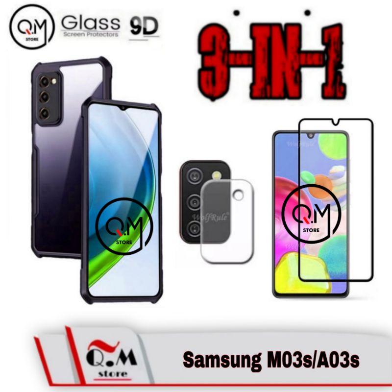 PAKET 3-IN-1 Case Samsung M03S Samsung A03S Softcase Transparan TPU Shockproof High Quality