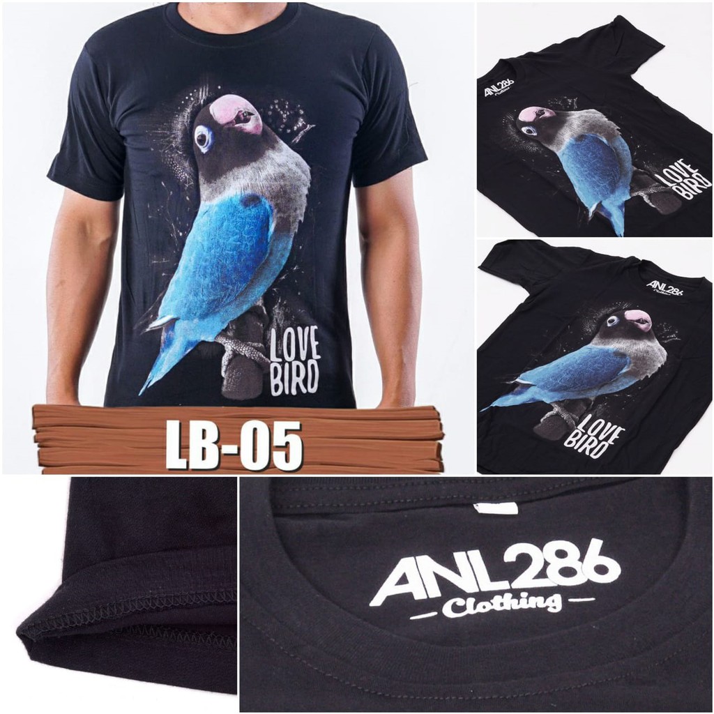 Baju Cowok Distro Keren Murah Kaos Gambar Burung Lovebird Ngekek Pastel Biru Kicau Mania