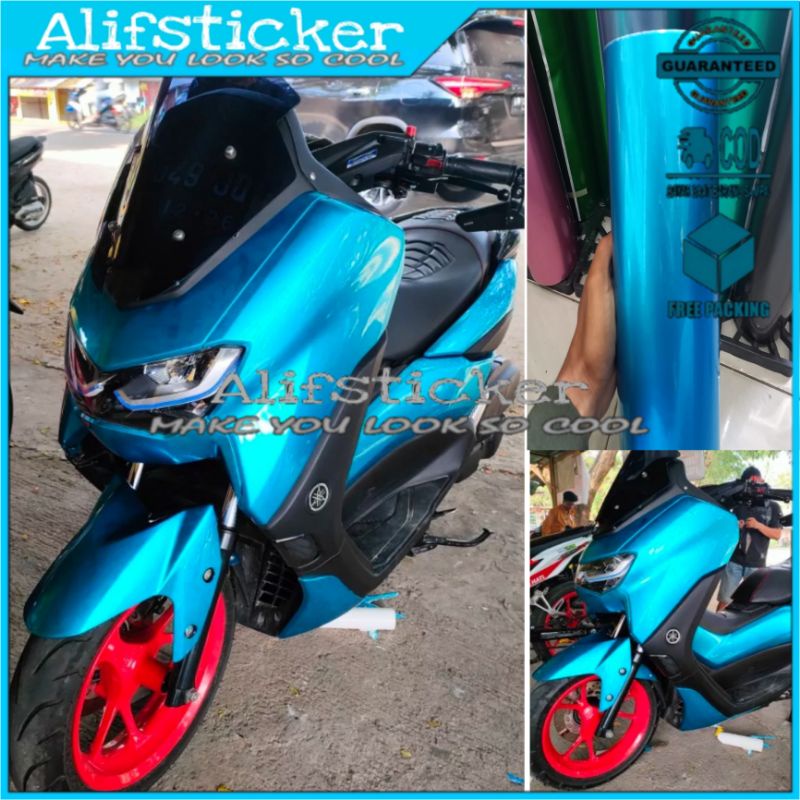 Skotlet Biru Muda Metalik Kilap Sticker Metallic Glossy Candy Stiker Skotlet Motor Metalik Candy Sti