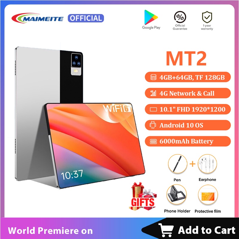 MAIMEITE MT2 Official Tablet PC 10.1 inch HD Full Screen RAM 4GB + ROM 64GB 128GB WIFI 5G Original Dual SIM Android tablet belajar baru+COD+Pengiriman lokal【garansi resmi】