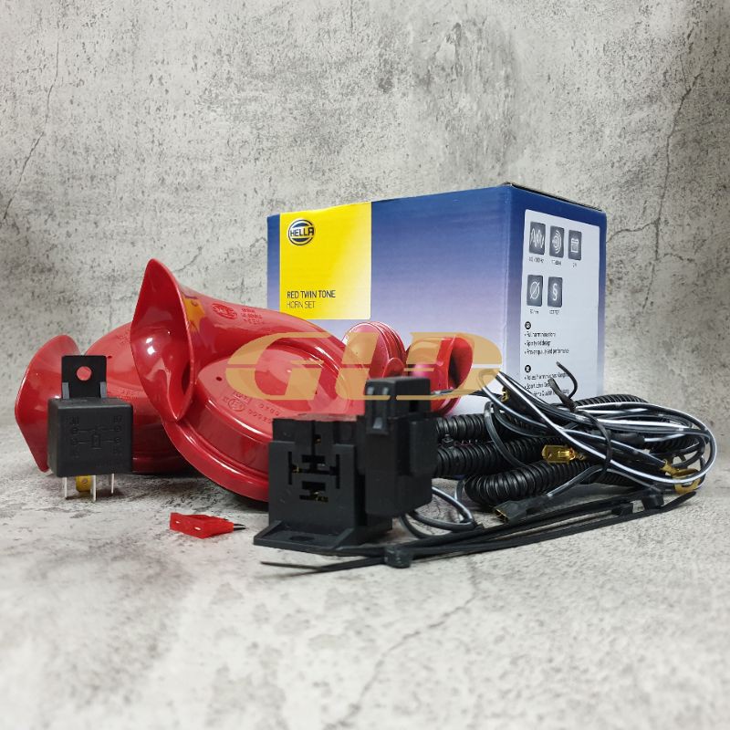 KLAKSON KEONG HELLA RED TWIN TONE 12V - KEONG MERAH PAKET KABEL RELAY SET